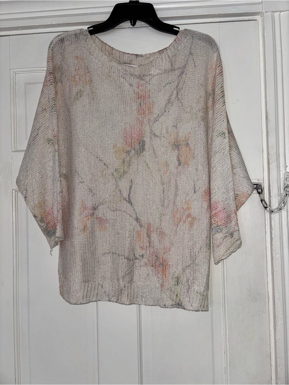Sioni Beige Knit Top with Pastel Floral Accents